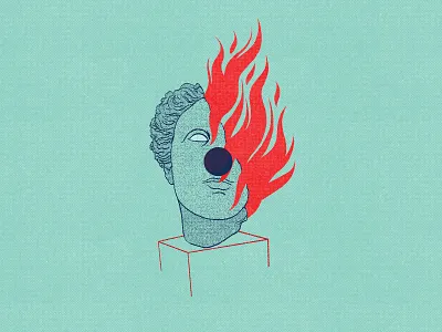 Clown Combust avant garde clown eye face fire greece greek head nose scultpure statue