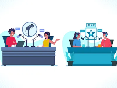 Podcast Illustration Concept collection dribbble flat design icon bundle illustration illustrations man new normal on air set ui ux vector web work