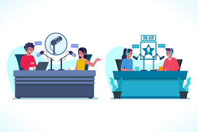 Podcast Illustration Concept collection dribbble flat design icon bundle illustration illustrations man new normal on air set ui ux vector web work