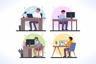 Office Workers bundle busy collection design dribbble flat design icon illustration set ui ux vector woman women work