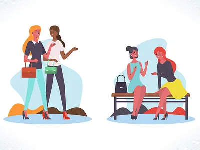 Female friendship branding collection design dribbble flat friends girls illustration minimal set talks ui ux vector web women