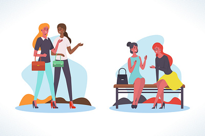 Female friendship branding collection design dribbble flat friends girls illustration minimal set talks ui ux vector web women