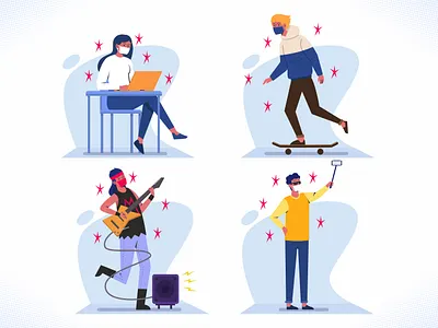 New Normal Scene bundle collection coronavirus covid covid19 flat design illustration mask new normal playing popular sale set vector youth