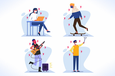 New Normal Scene bundle collection coronavirus covid covid19 flat design illustration mask new normal playing popular sale set vector youth