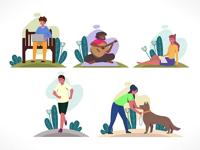 Summer Outdoor Activities branding bundle collection dribbble enjoy flat flatdesign fun illustration man playing set ui ux vector web youth