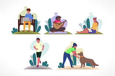 Summer Outdoor Activities branding bundle collection dribbble enjoy flat flatdesign fun illustration man playing set ui ux vector web youth