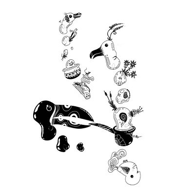 High Life birds black and white bubbles cock of the rock design digital digital illustration flamingo illustration owl random smoking toucan tropical weird