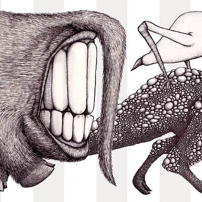 I Love a Parade (crop) abstract black and white childrens book concept creature creature design crosshatch hairy illustration kids monster pattern pen and ink picturebook repeat pattern smile stipple surreal teeth textile