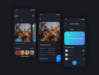 Art App Design for Art Investment Gallery in Covid-19 app art artinvestmentgallery artist clean dark dark app dark theme dark ui design ios minimal mobile project ui ux