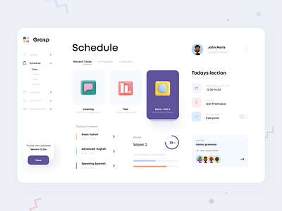 Courses Dashboard app branding class clean concept courses dashboard design illustration lessons list logo minimal mobile planner profile schedule sections tasks ui