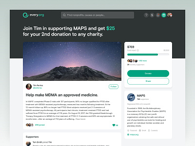 Every.org | Campaigns - Desktop app campaign charity donate nonprofit ui ux web
