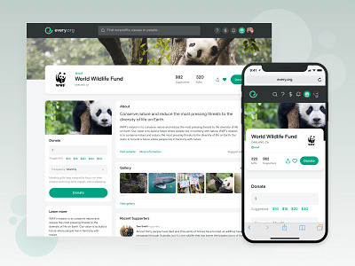 Every.org | Nonprofit Profile app charity desktop mobile nonprofit ui ux web