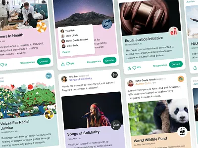 Every.org | Nonprofit Cards app card causes charity donate feed fundraiser nonprofit ui ux web