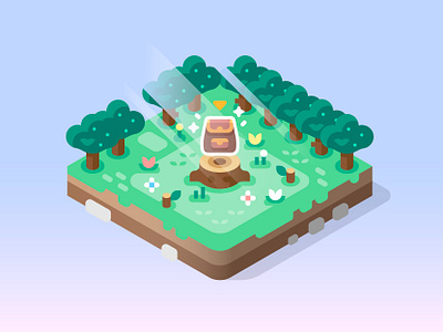 Ready for Adventure! backpack chest design flowers games illustration isometric item landscape nature stump trees