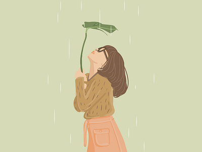 Girl in the Rain girl illustraion illustration art rain simple design vector