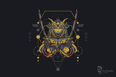 Mecha God Samurai Premium Vector abstract art artistic colours cyborg design fitness futuristic guard helmet illustration japan martial mechanical robot samurai security sword symbol warrior