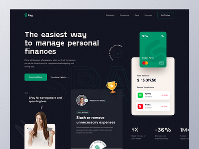 Money Management App landing banking customer finance app homepage landing page marketing mockup money money transfer pay payment payment method transaction typography ui uiux ux web design website website design