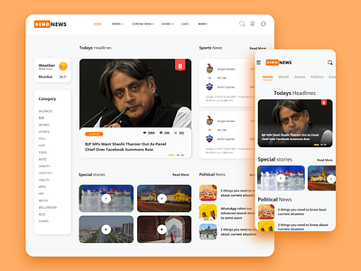 News Landing Page app color concept design mobile ui mobileweb news news app newsfeed ui website