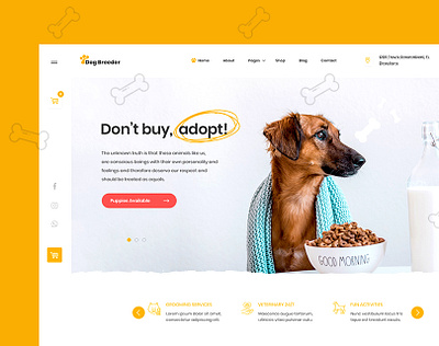 Dog Breeder & Adoption Template Kit animal breeder creative cute dog elementor kennel photoshop puppy ui ux website yellow