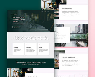 The Intelligent Business Dinner Advisor booking business event dinner landing page platform design restaurant ui