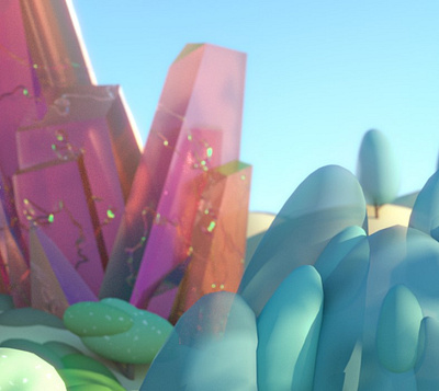 Fantasy - Detail Shot 3d 3d illustration c4d cinema 4d crystal fantasy illustration landscape landscape illustration rendering stuart wade trees