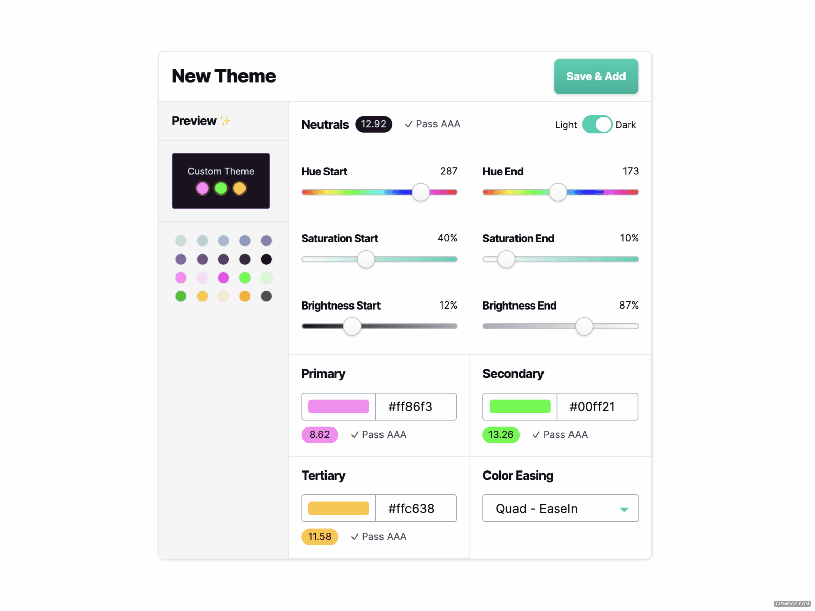 Create a Theme color configurator contrast create custom customization generator react slider sliders theme themes toggle ui ux wcag