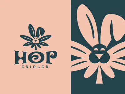 Hop Edibles Brand Mark animall badge brandmark bunny cannabis edibles emblem illustration leaf logo logo design logodesign logos logotype marijuana marijuanaleaf mascot negative space rabbit typography