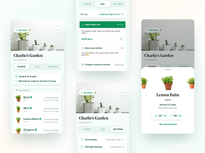 Garden management system for Aepod app garden gardening log plants ui