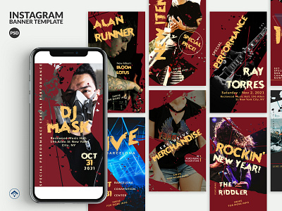 Rockin - Music Event Instagram Stories Template album artist band banner ad dance music dance party events instagram instagram stories live music music music app party performance techno