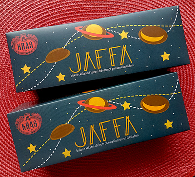 Jaffa cookie branding cookie design graphicdesign icon illustration modern package package mockup planets rebranding typography universe vector