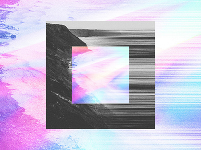 Majesty / Gravity album album art black and white blur church cliff design gradient grain holographic illustration music ocean rainbow stretch texture village