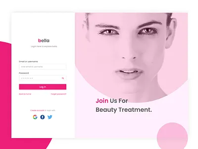 Bella - Log In Page authentication beauty app booking login login page parlour