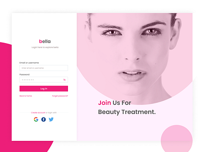 Bella - Log In Page authentication beauty app booking login login page parlour