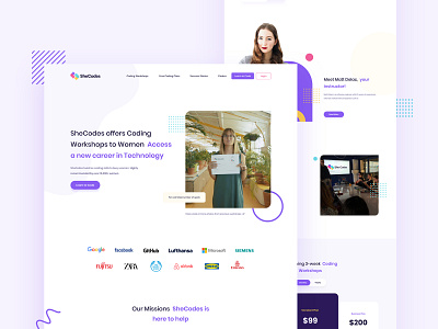 SheCodes Website Landing Page Redesign app design digital agency home page illustration landing page illustrator landingpage psd template ui ux web design web page