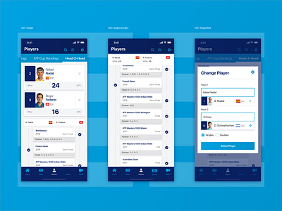 ATP App - H2H (User Flow) app design interaction product design sports tennis ui ux uxresearch