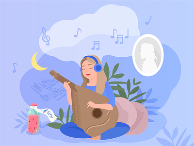 Music therapy art bandura design girl illustration illustrations illustrator image music painting picture vector