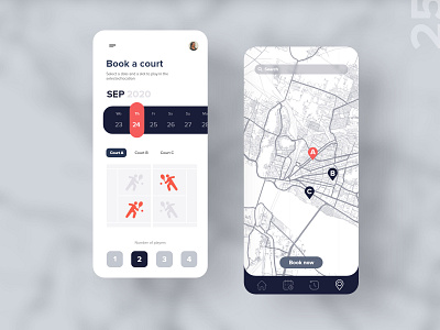 25 Book a court app adobexd app athlete booking dailychallenge design detail map mobile navigate player tennis tennis ball ui uxdaily