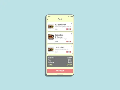 Cart Screen adobexd app app design color design food minimal mobile practice takeout typography ui ux
