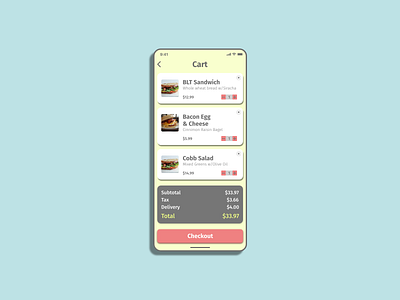 Cart Screen adobexd app app design color design food minimal mobile practice takeout typography ui ux