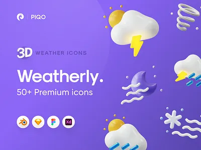Weatherly 3D icons 3d blender clay cloud design illustration minimal moon rain render snow star sun sunset tornado vector weather weatherapp wind zap