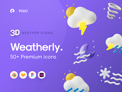 Weatherly 3D icons 3d blender clay cloud design illustration minimal moon rain render snow star sun sunset tornado vector weather weatherapp wind zap