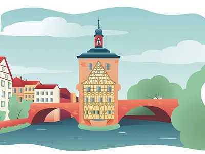 Bamberg art city guide cityscape design flat design germany graphics illustration landscape poster vector