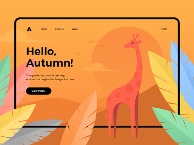 Hello, Autumn! animal autumn blue branding cartoon color design fashion giraffe green illustration leaf nature red sky ui ux web yellow