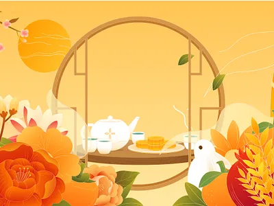 mid-autumn festival中秋节贺图 art chinese culture festival flowers illustrations mid autumn mid autumn festival vector 中国风 中秋节 节日