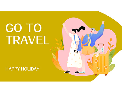 go to travel 假期去旅行！~ art banner design cute design girl illustration pink vector