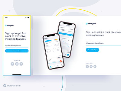 Invoysio - Prelaunch Site emailer invoicing invoysio mobile app signup subscribe