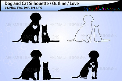 Dog and cat silhouette cat cat and dog love cat logo cat outline cat silhouette dog dog illustration dog logo dog outline dog silhouette doodle illustration instant download outline art silhouette