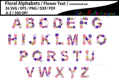 Floral alphabets - instant download a to z letters clipart floral designs flowe text flower alphabet flower alphabets flower letters flower logo instant download svg cut file