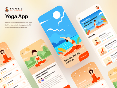 YOGEE - Yoga App app branding branding design clean creative design dribbble best shot flat health icon illustration logo minimal trendy typography ui uidesign ux vector yoga