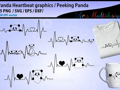 panda heart beat graphics clipart graphics heartbeat illustration instant download panda panda bear panda face panda heartbeat panda logo panda outline panda silhouette panda with board peeking panda print